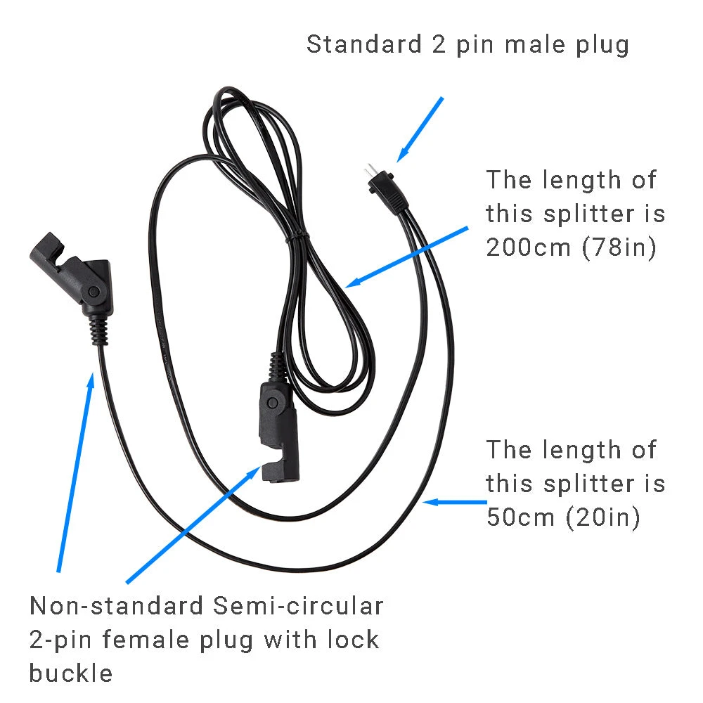 2 Pin Splitter Y Cable Male To Semi-circular 2-pin Female Plug With Lock Buckle 2 2 Pin Splitter Y Cable Male To Semi-circular 2-pin Female Plug With Lock Buckle - Image 2