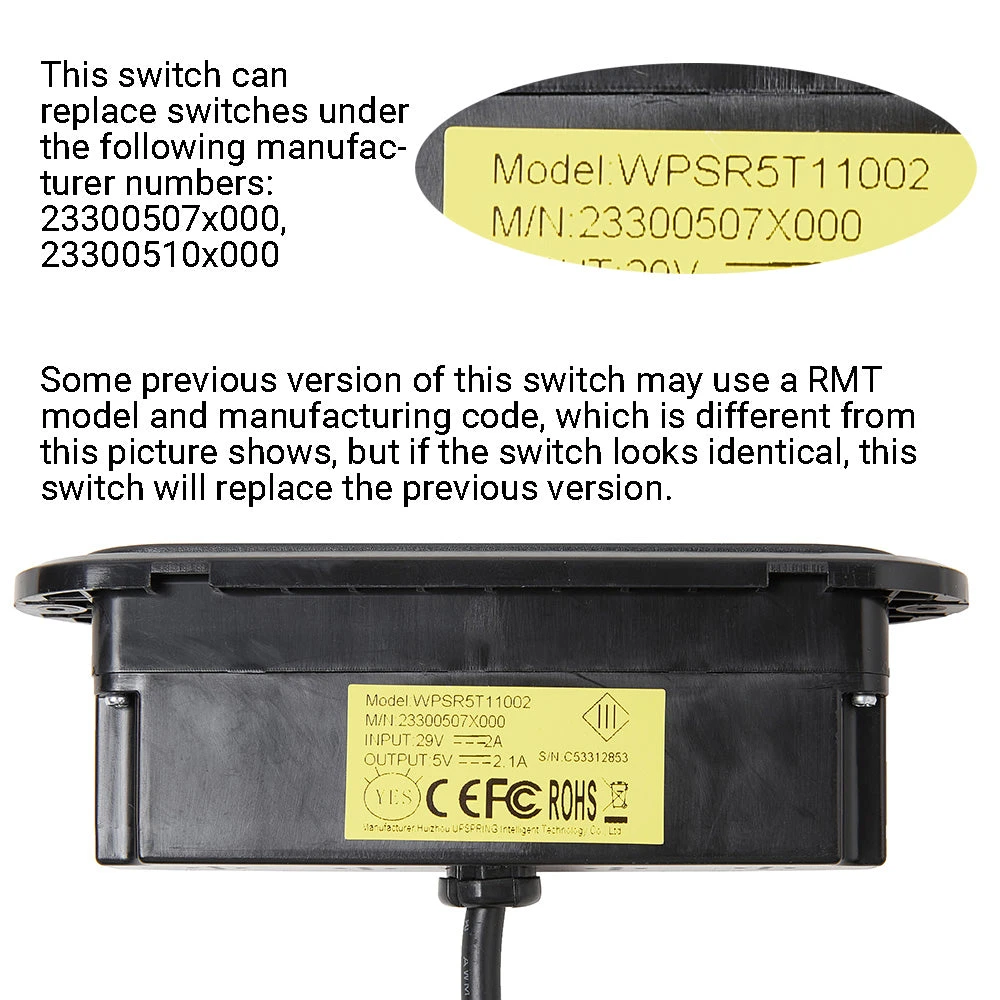 RMT R22231010184/WPSR5T11002 Recliner Switch 5 Button W/ USB Backlit 4 RMT R22231010184/WPSR5T11002 Recliner Switch 5 Button W/ USB Backlit - Image 4