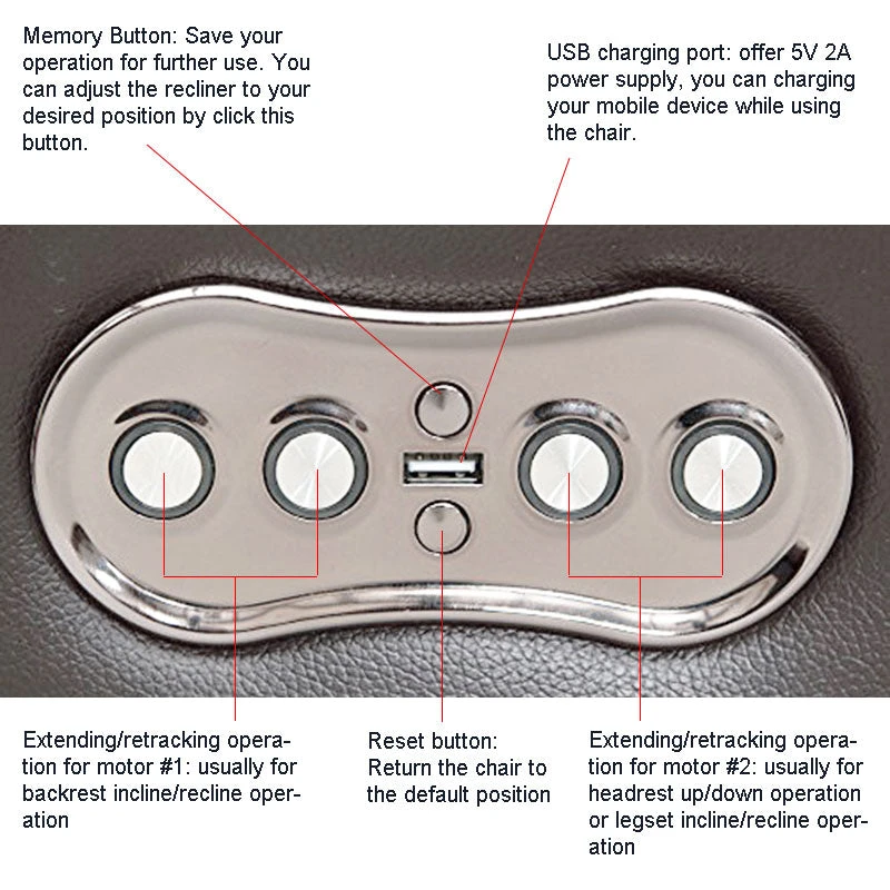 6 Buttons Control Switch For Recliner Sofa Chair With USB & LED-backlit 6 6 Buttons Control Switch For Recliner Sofa Chair With USB & LED-backlit - Image 6