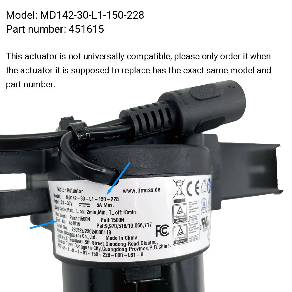 Limoss 451615 MD142-30-L1-150-228 Linear Actuator 2 Limoss 451615 MD142-30-L1-150-228 Linear Actuator - Image 2
