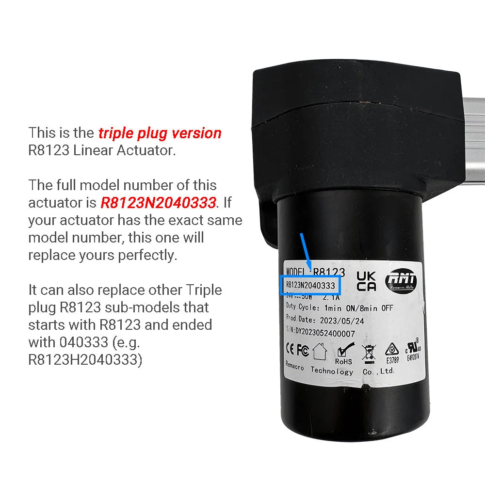 RMT R8123N2040333 Linear Actuator For Recliner/Lift Chair With Triple Plug 2 RMT R8123N2040333 Linear Actuator For Recliner/Lift Chair With Triple Plug - Image 2